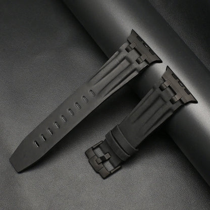 Apple Watch Ultra 3 leather band in black, showcasing durable and stylish design for business and casual use.