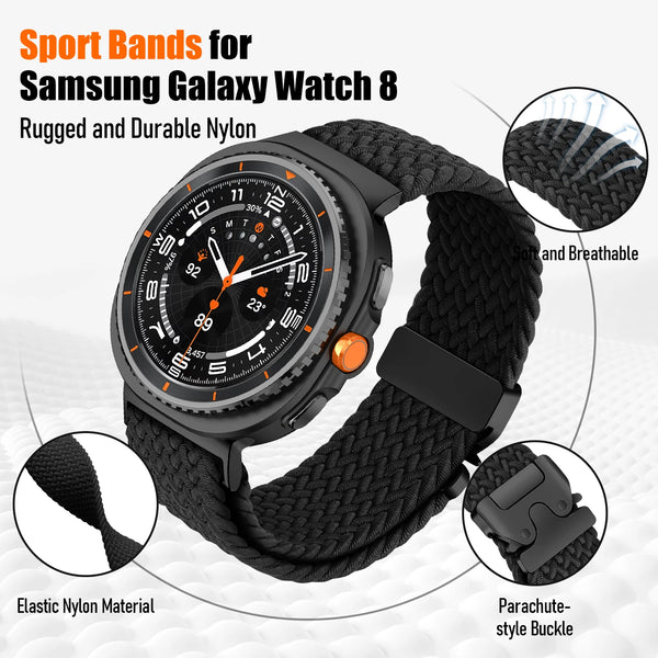 Braided elastic nylon strap for Galaxy Watch 9 and Watch 8 with parachute-style buckle