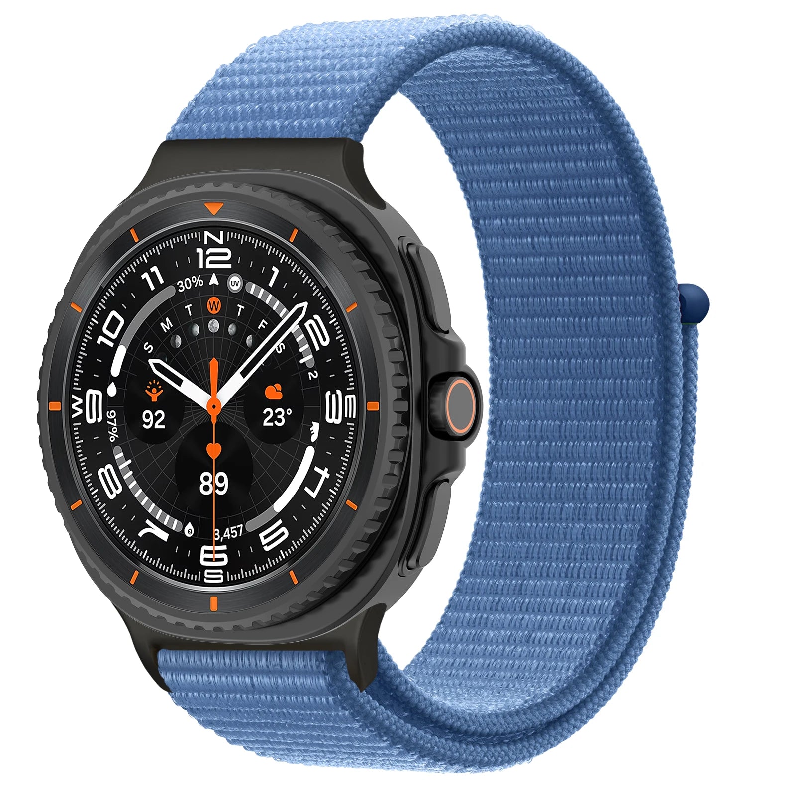 Breathable Nylon Loop Band for Galaxy Watch 8 & 8 Classic 46mm in blue, showcasing comfort and durability.