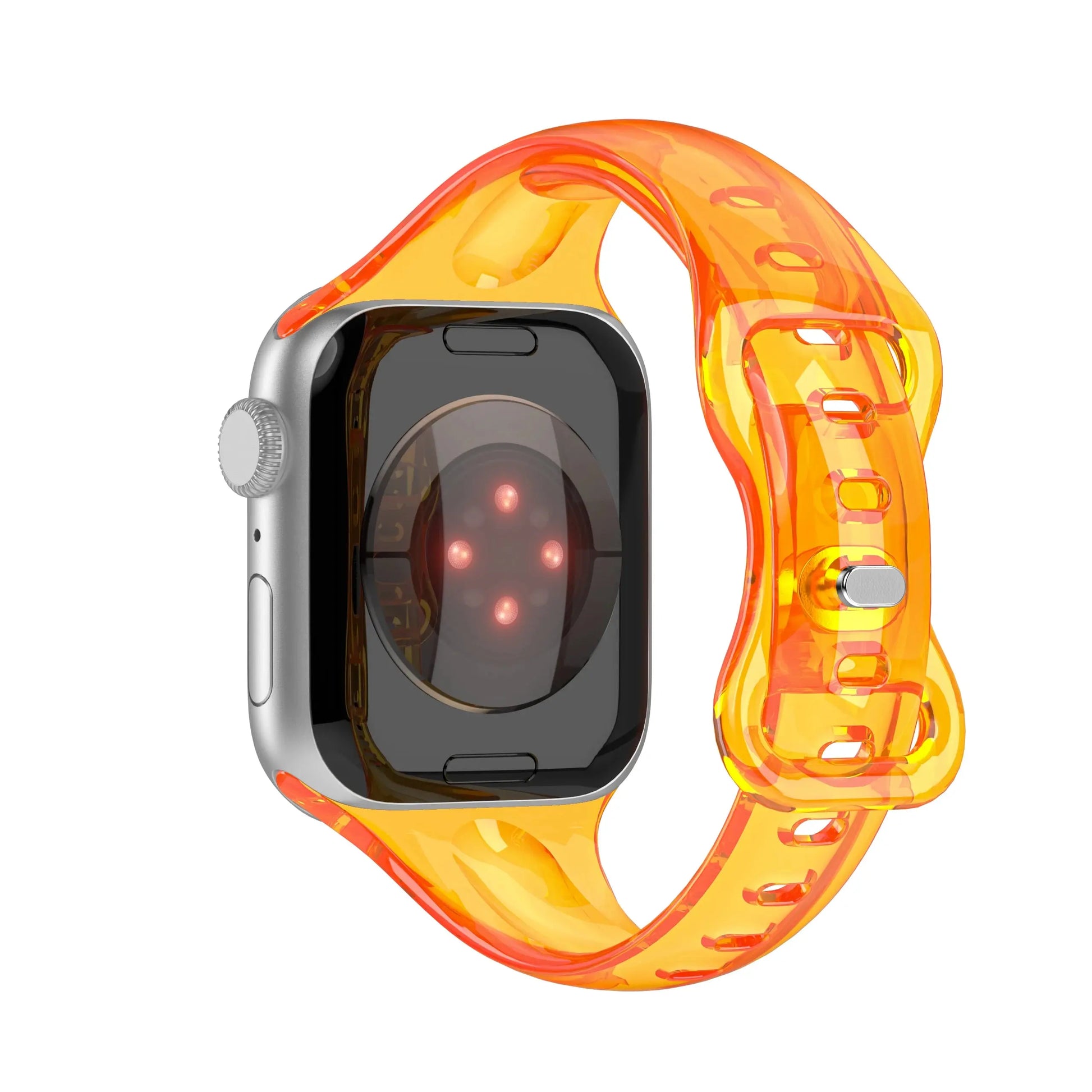 Clear Slim Silicone Sport Band for Apple Watch in vibrant orange color, designed for comfort and style during workouts.