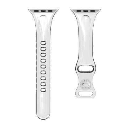 Clear slim silicone sport band for Apple Watch, featuring a transparent design for style and comfort.