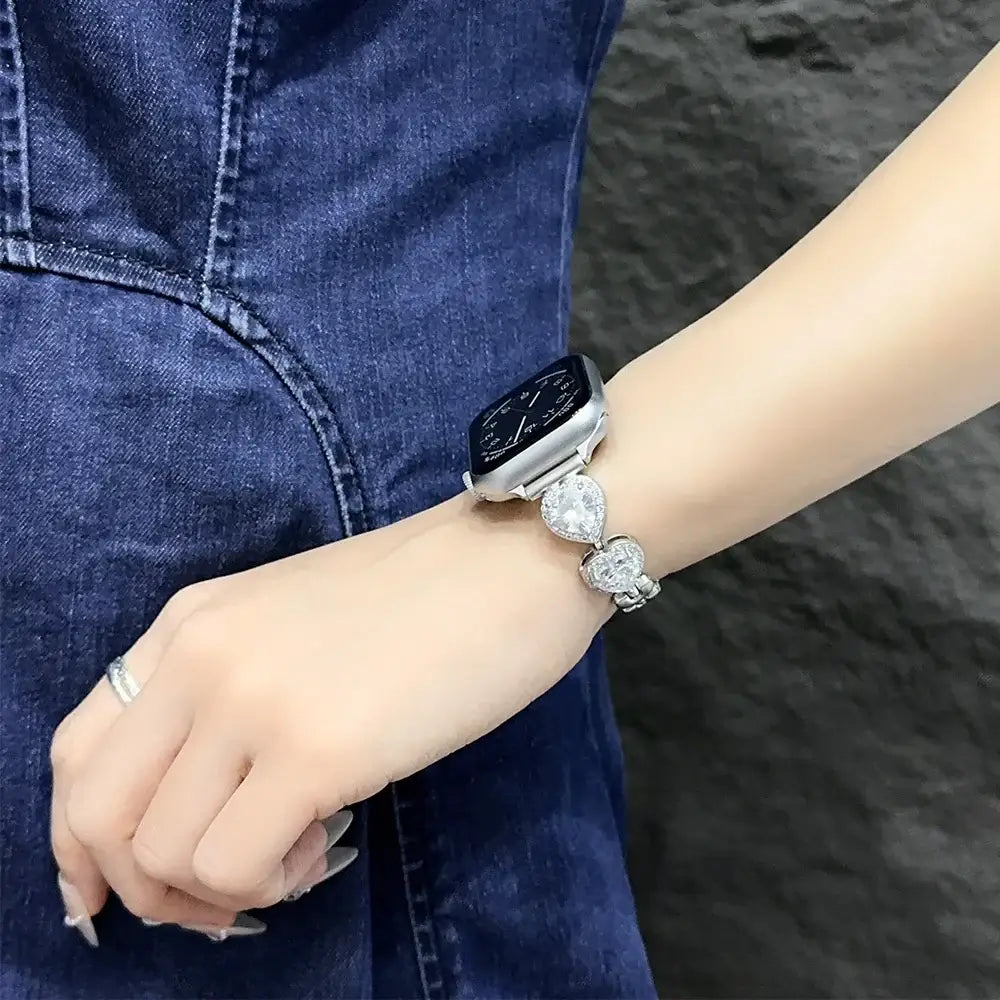 Contessa Slim Diamond Apple Watch Band for Women – Elegant Bracelet showcased on a wrist, combining luxury and style.