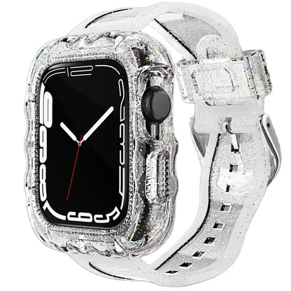 Crystal Clear Glittery Silicone Apple Watch Strap and Case with a transparent design and sparkling finish