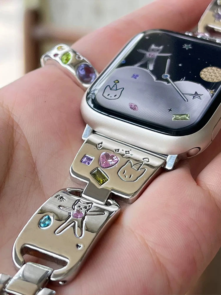 Cute Cat Jewelry Apple Watch Band – Glossy Metal Bracelet