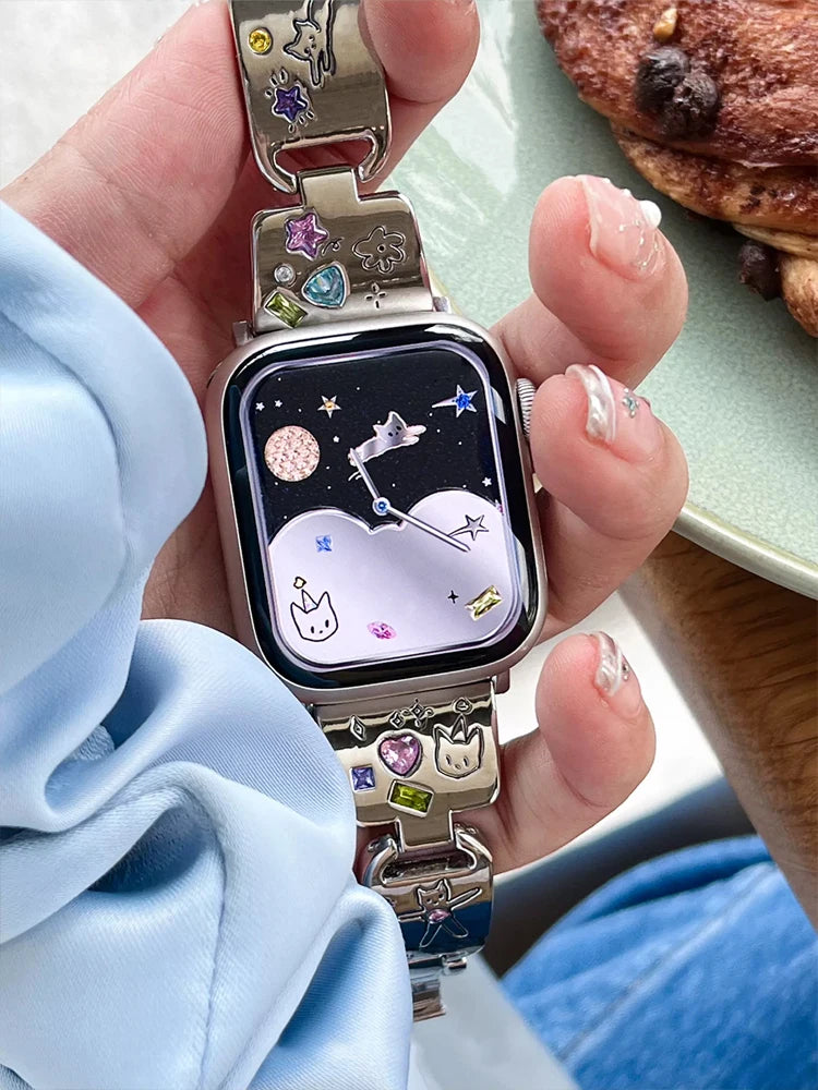 Cute Cat Jewelry Apple Watch Band – Glossy Metal Bracelet