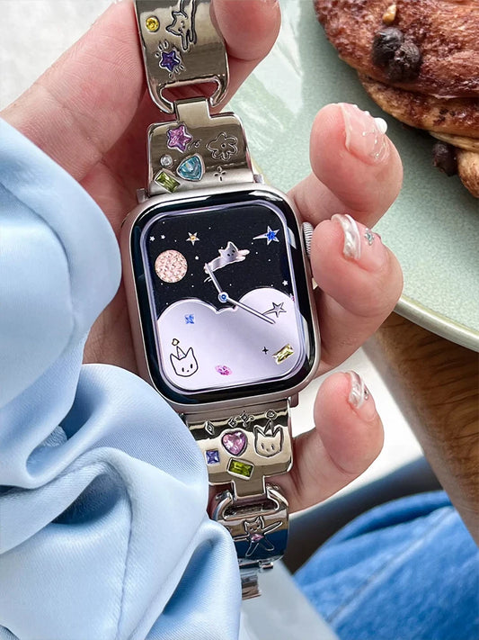 Cute Cat Jewelry Apple Watch Band – Glossy Metal Bracelet