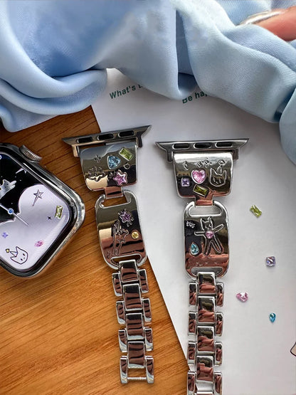 Cute Cat Jewelry Apple Watch Band – Glossy Metal Bracelet