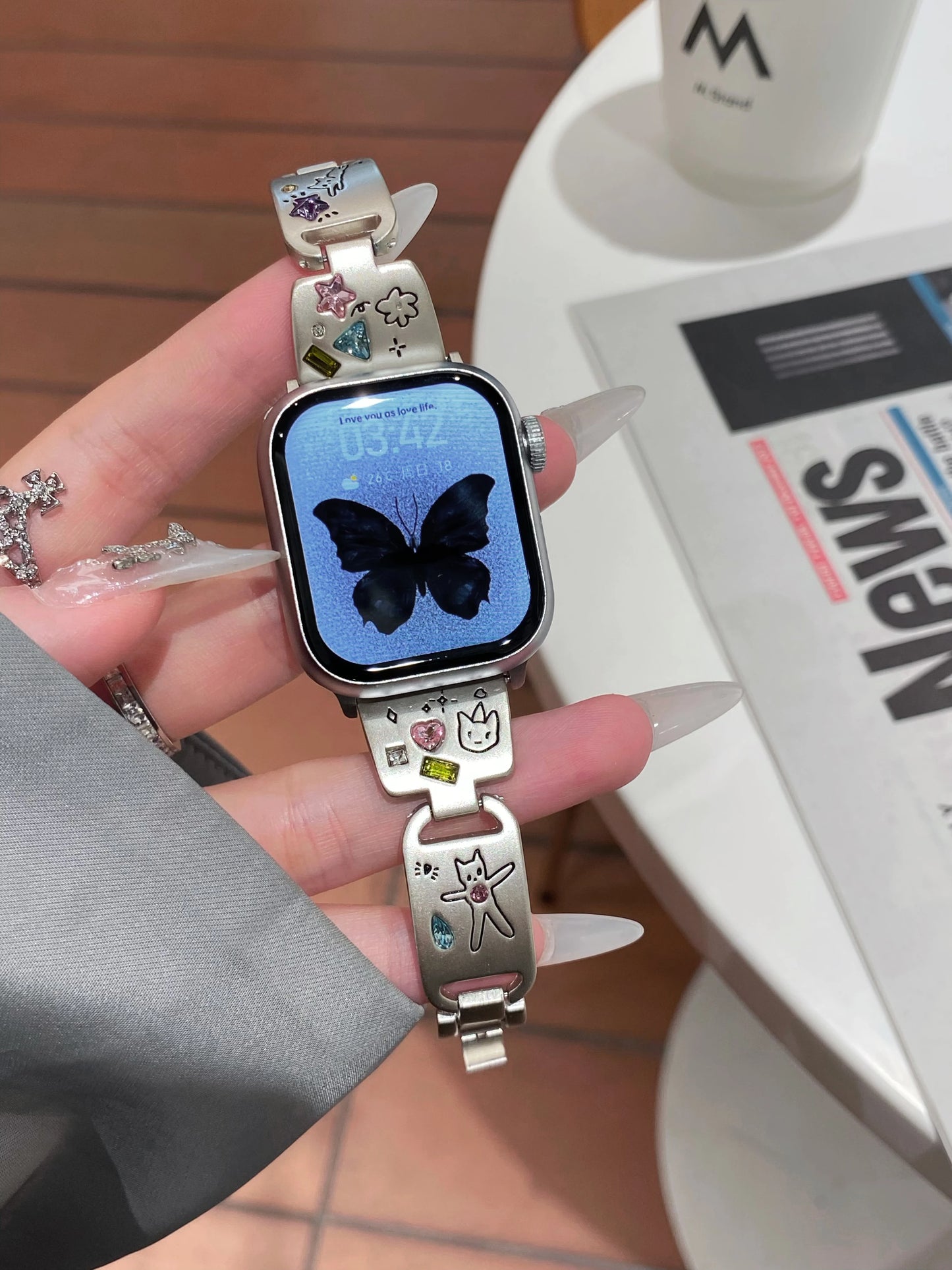 Cute Cat Jewelry Apple Watch Band – Glossy Metal Bracelet