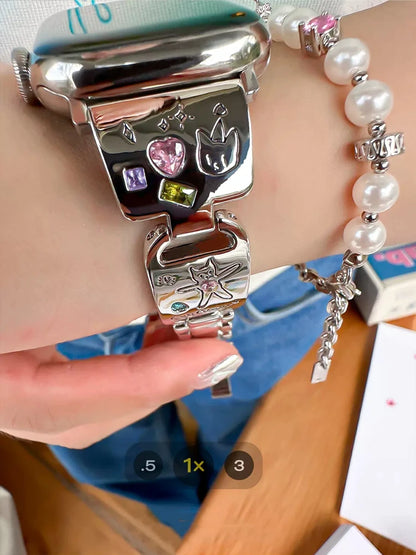 Cute Cat Jewelry Apple Watch Band – Glossy Metal Bracelet