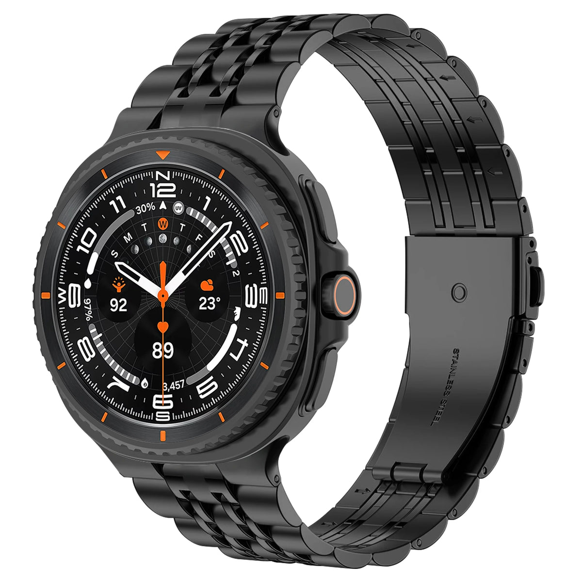 Denis, The Stainless Steel Metal Band for Galaxy Watch 9 and Galaxy Watch 9 and Watch 8 & 8 Classic 46mm, black color, elegant design for smartwatch.