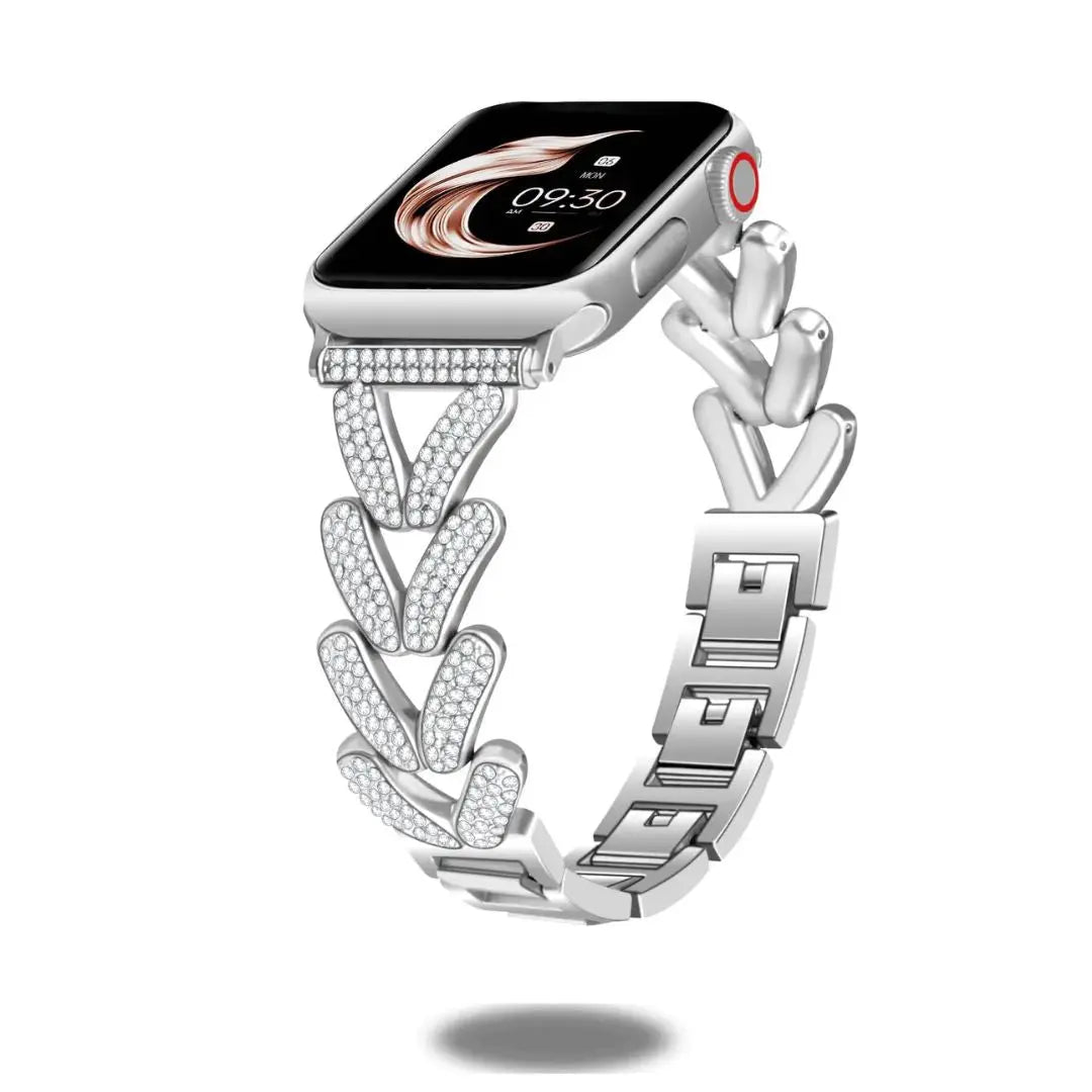 Dizza Jewelry Bracelet for Apple Watch with rhinestone accents, adjustable clasp, perfect for 5.5-7.6 inch wrists.