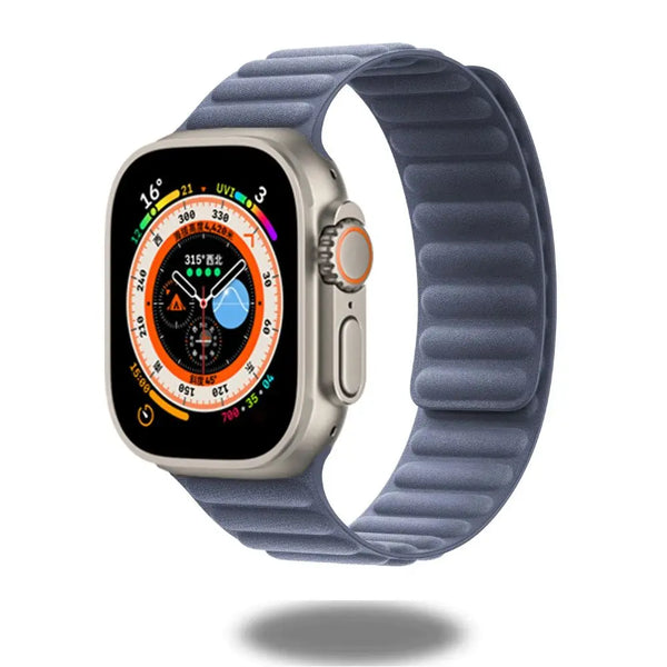 Light blue woven magnetic link band for Apple Watch Series 12, a leather link alternative