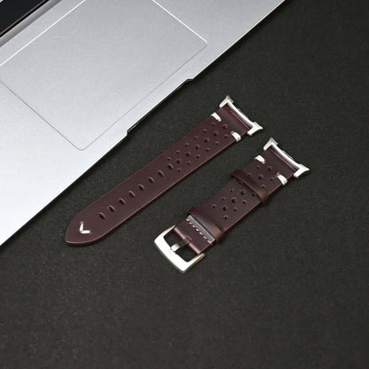 Leather Samsung Galaxy Watch 8 Bands | Classic & Ultra 47mm Strap displayed beside a laptop.