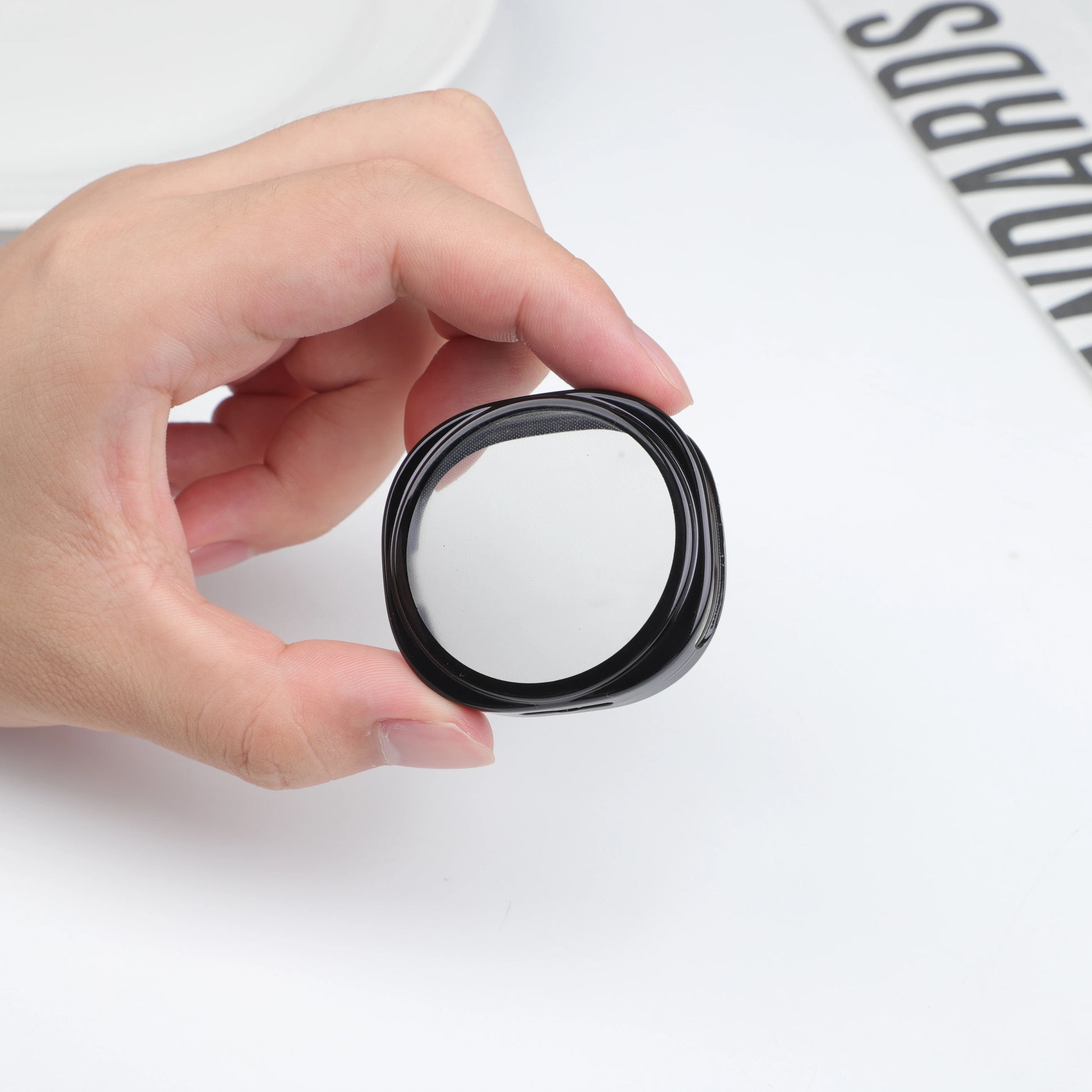 TPU Shockproof Case & Screen Protector for Galaxy Watch 8 shown in hand, showcasing protection and sleek design.