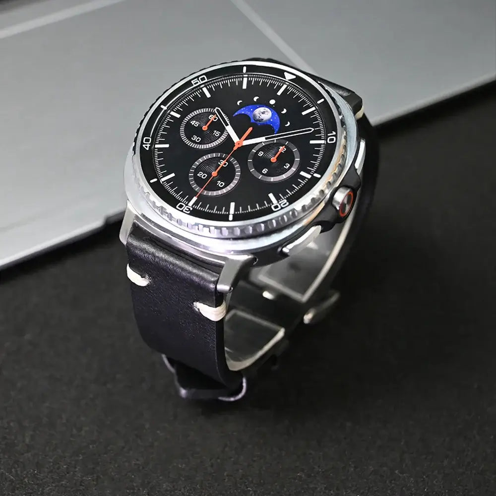 Leather Samsung Galaxy Watch 8 Bands | Classic & Ultra 47mm Strap on stylish watch display.