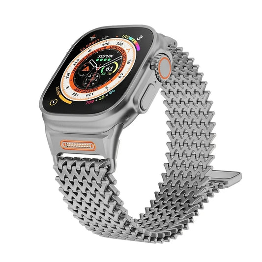 Lux Milanese Magnetic Apple Watch Band – Stainless Steel Strap on Apple Watch, showcasing elegant mesh design and magnetic closure.