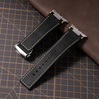 Apple Watch Leather Strap – Luxury Business Band (44–49mm) black leather strap for elegance and comfort.