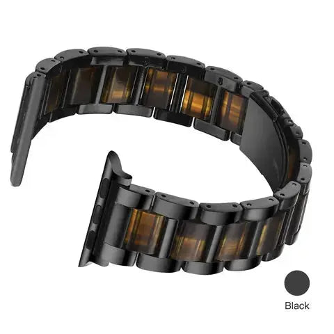Luxury black metal resin strap watch with polished links, stylish and comfortable design.