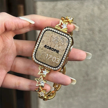 Luxury Diamond Apple Watch Band for Women – Star Metal Bracelet worn on a hand, featuring a sparkling star-shaped design.