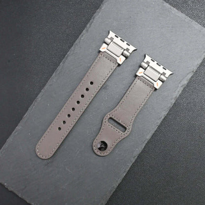 Luxury Leather Apple Watch Band for Men Ultra 3/2/1 & Series 11-6 displayed on a black background.