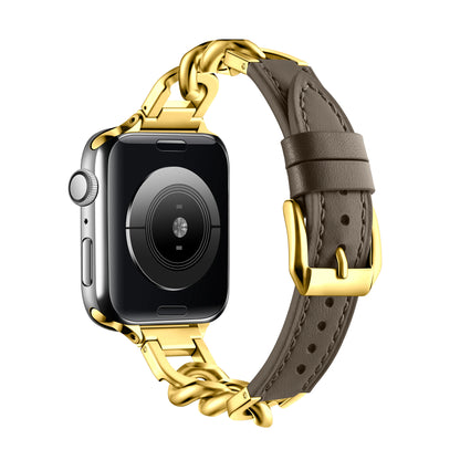Luxury Leather & Steel Chain Band for Apple Watch 38–49mm