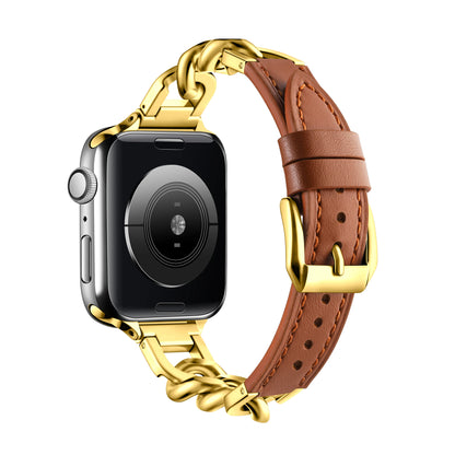 Luxury Leather & Steel Chain Band for Apple Watch 38–49mm
