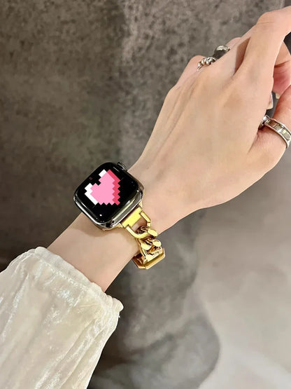 Luxury Leather & Steel Chain Band for Apple Watch 38–49mm