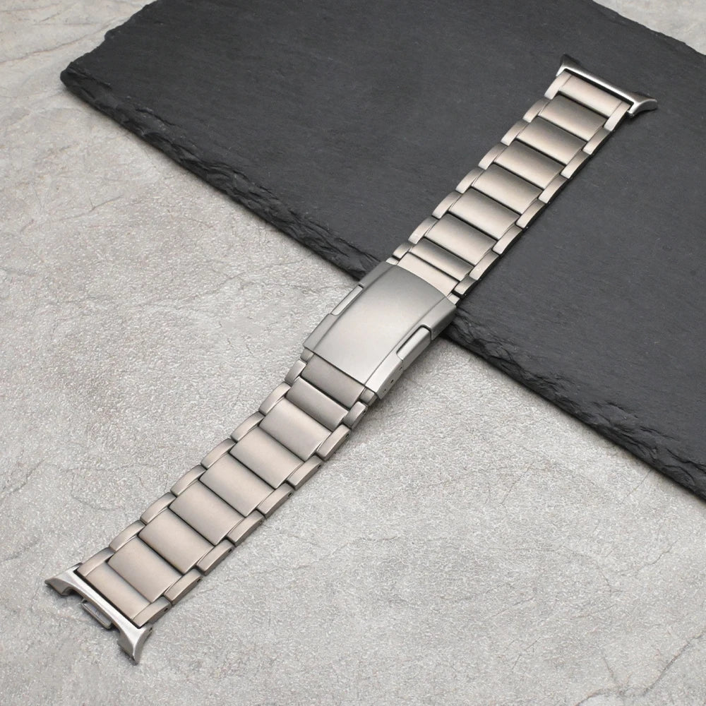 No-Gap Titanium Band for Galaxy Watch 8 & 8 Classic (46/44/40mm) luxury strap on a slate background