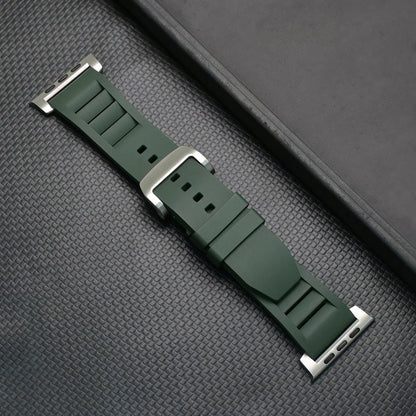 Luxury Sports Band for Apple Watch Ultra & Series (44–49mm) in green fluororubber with stainless steel buckle.