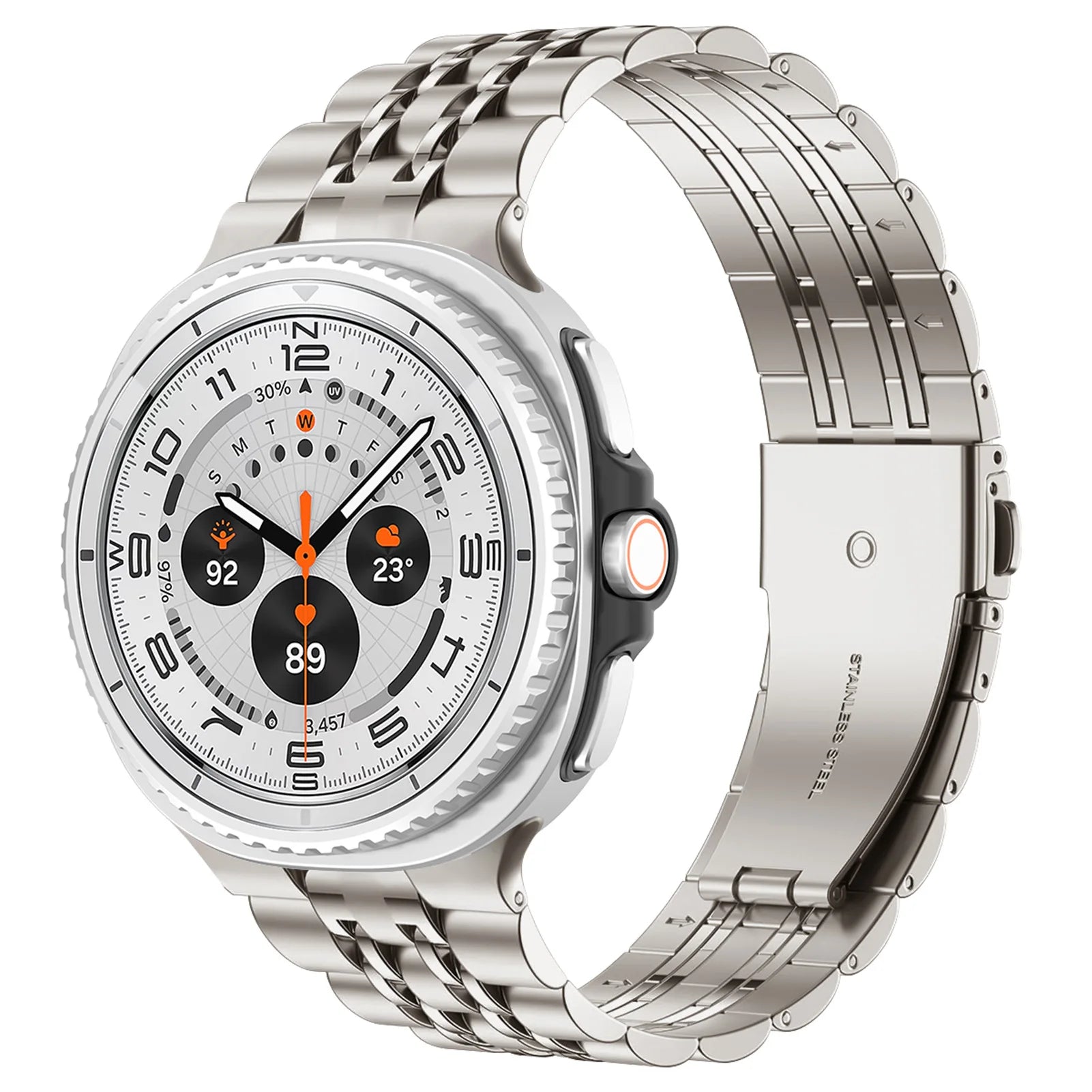 Luxury Metal Band for Samsung Galaxy Watch 8/8 Classic 46mm/44mm on silver watch face