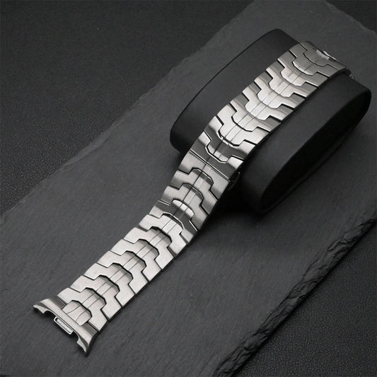 Luxury Stainless Steel No Gaps Band for Samsung Galaxy Watch 8, showcasing premium brushed stainless steel design.