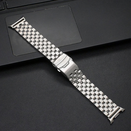 Luxury Stainless Steel No-Gap Bracelet for Galaxy Watch 8 & Ultra on a dark surface