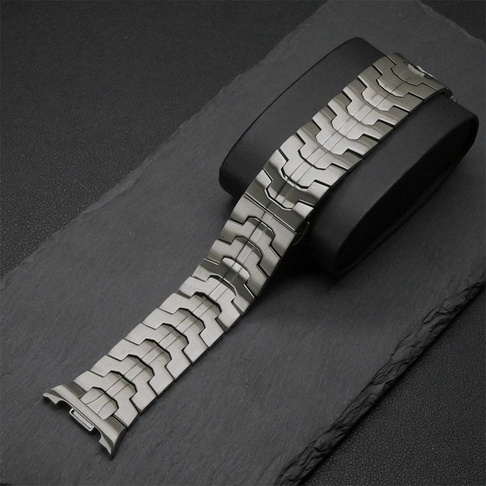 Luxury Stainless Steel No Gaps Band for Samsung Galaxy Watch 8, premium brushed stainless steel design.