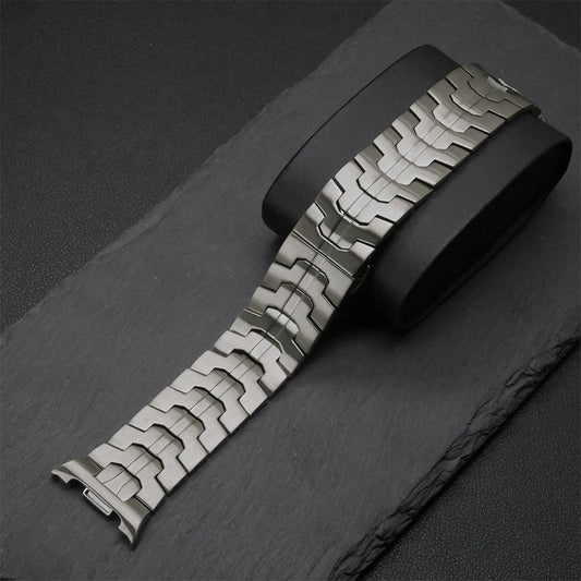 Luxury Stainless Steel No Gaps Band for Samsung Galaxy Watch 8, premium brushed stainless steel design.