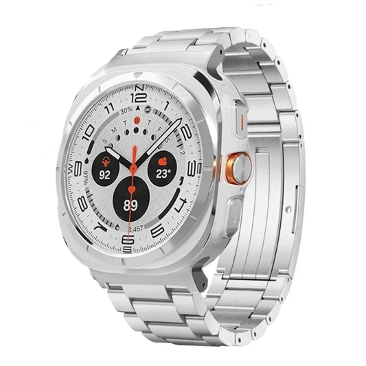 Titanium Business Band for Galaxy Watch Ultra 47mm (2025) showcasing an elegant, high-quality design with a silver finish.