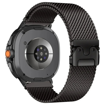 Magnetic Milanese Loop for Samsung Galaxy Watch 8/Ultra 47mm on a sleek smartwatch, showcasing smooth stainless steel mesh design.