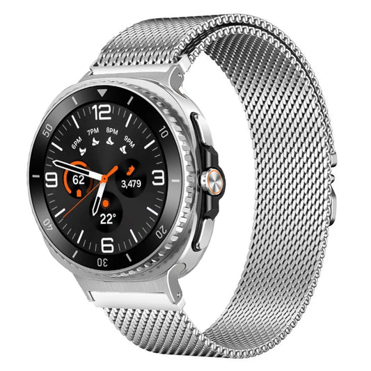 Magnetic Milanese Loop for Samsung Galaxy Watch 8/Ultra 47mm on a stylish smartwatch display.