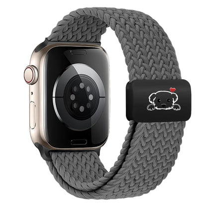 Magnetic Puppy Braided Apple Watch Band 38–49mm Series 1–10 with cute puppy clasp and braided design.