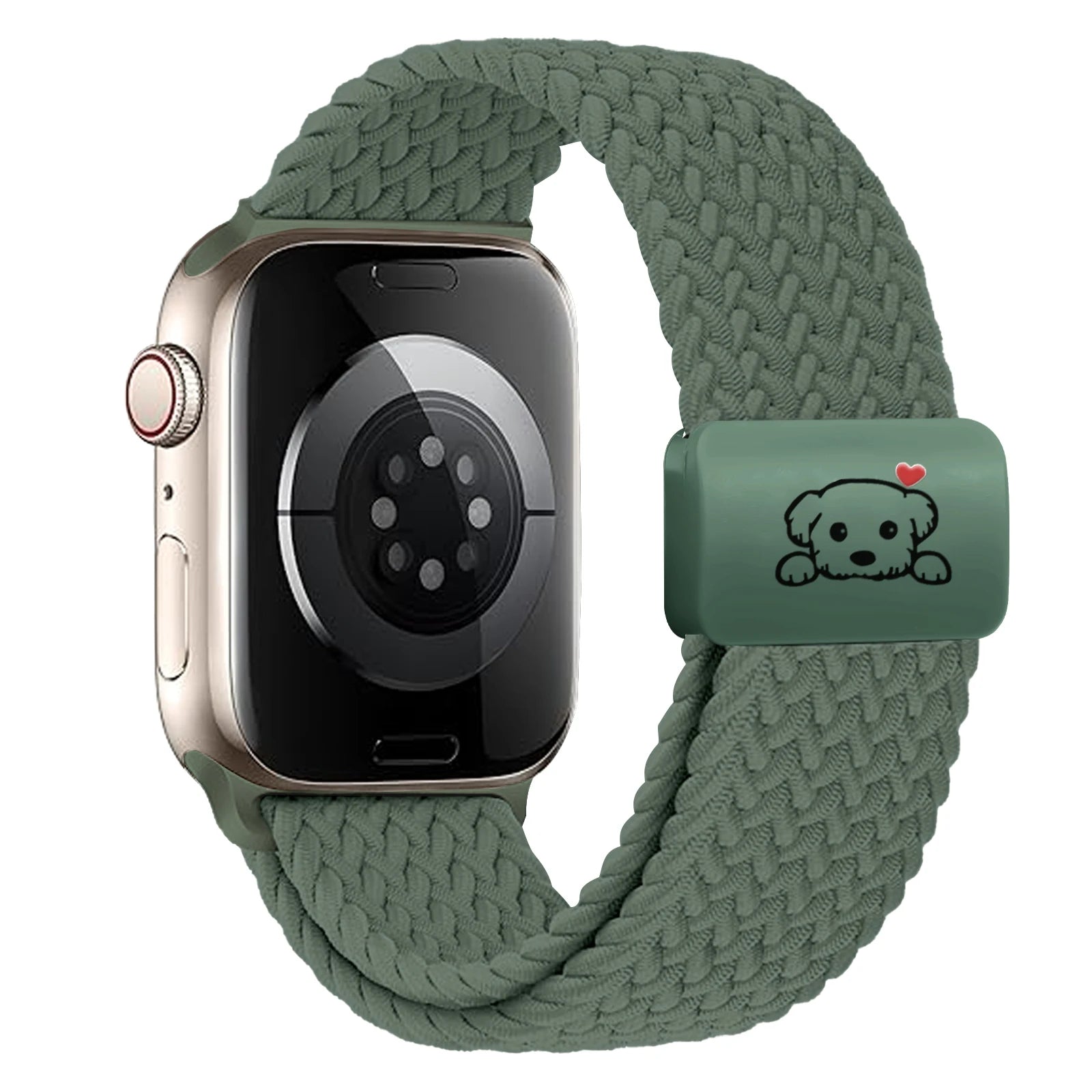 Magnetic Puppy Braided Apple Watch Band 38–49mm Series 1–10 featuring adorable puppy clasp.