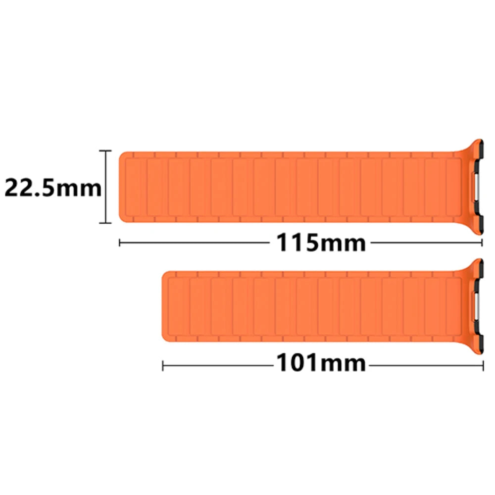 Magnetic Silicone Loop Band for Samsung Galaxy Watch 8 40/44/46mm dimensions showing 115mm and 101mm length