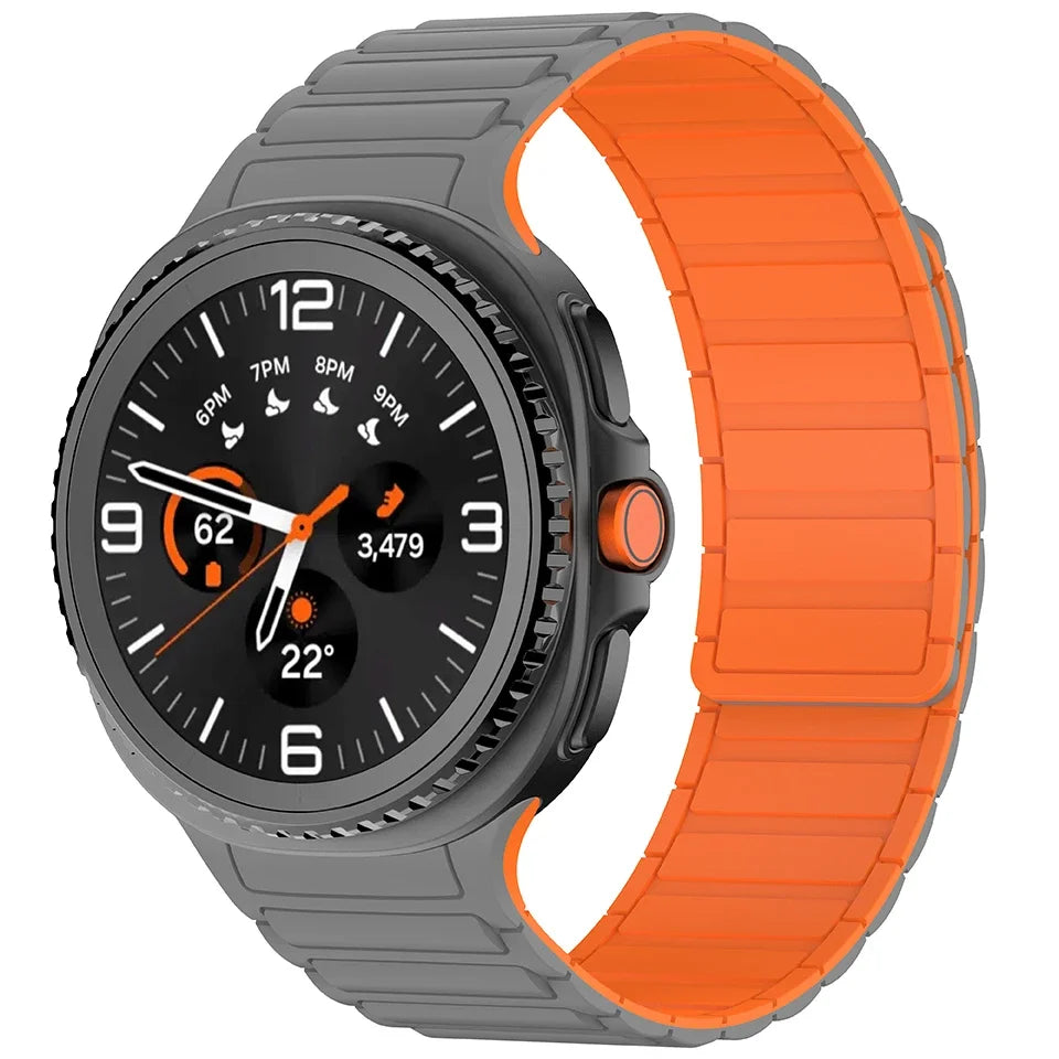 Magnetic Silicone Loop Band for Samsung Galaxy Watch 8 40/44/46mm in gray and orange design