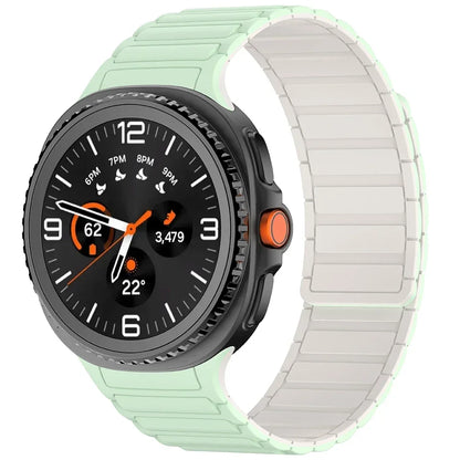Magnetic Silicone Loop Band for Samsung Galaxy Watch 8 40/44/46mm, modern design in light green, fitted with smartwatch.