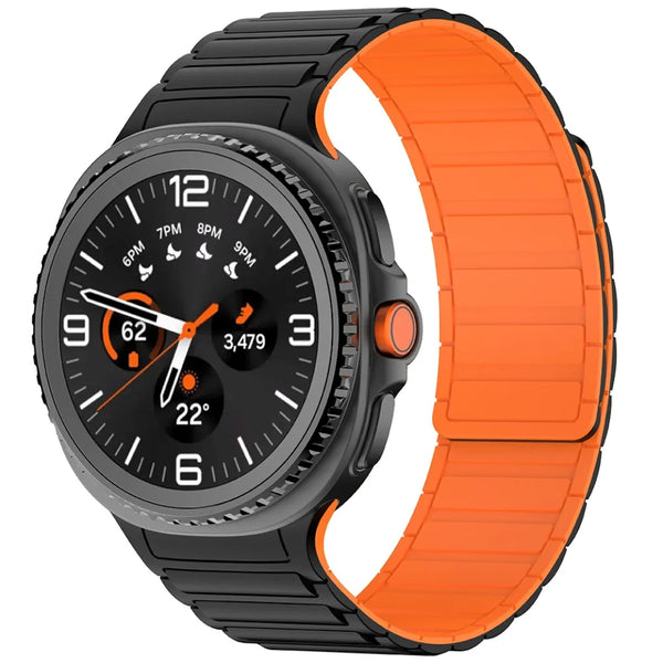 Magnetic silicone loop band for Galaxy Watch 9 and Watch 8 in black and orange
