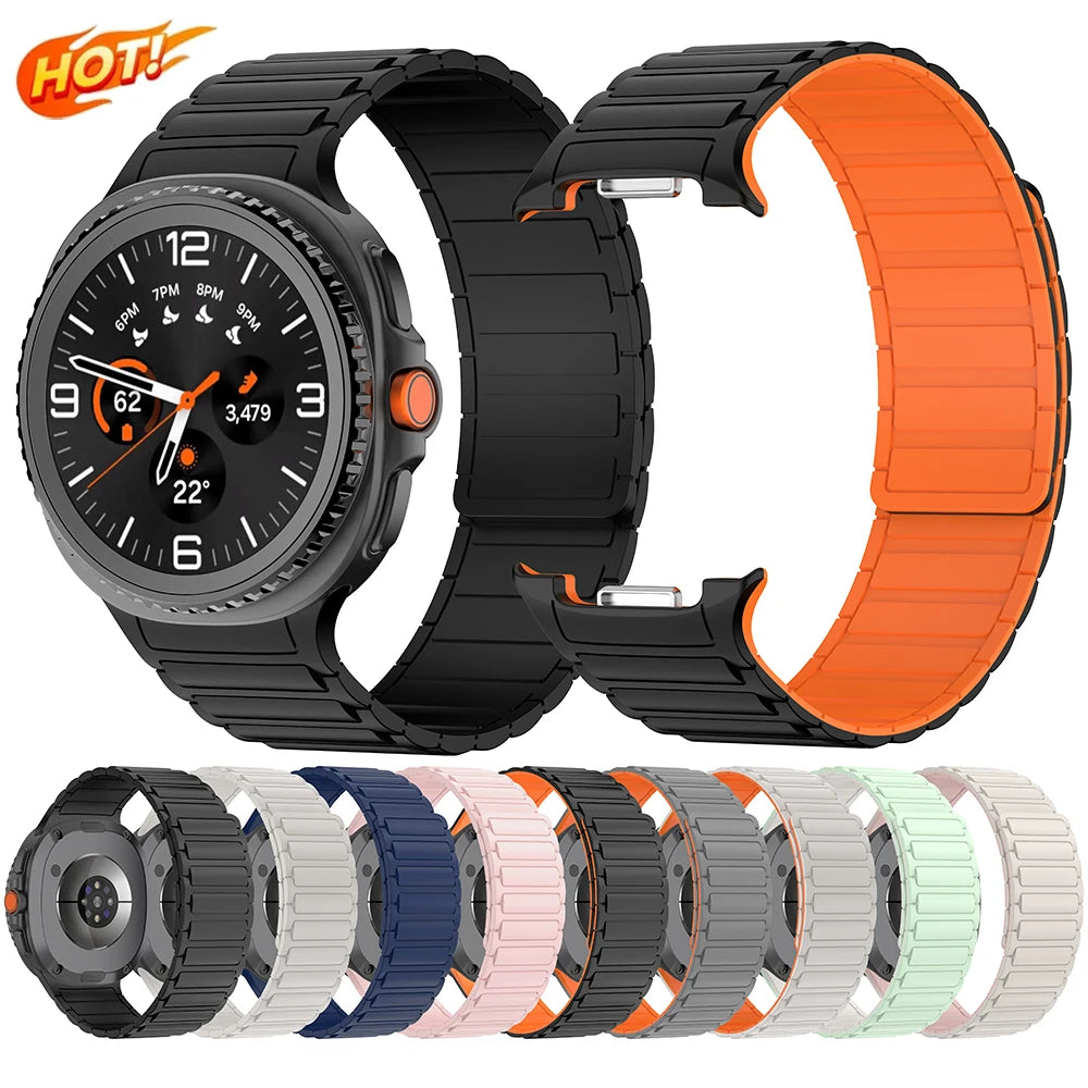 Magnetic Silicone Loop Band for Samsung Galaxy Watch 8 40/44/46mm in various colors and styles.