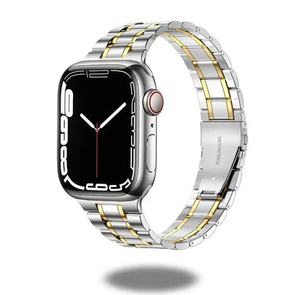 Modern stainless steel link bracelet for Apple Watch, showcasing elegant design and durable craftsmanship.