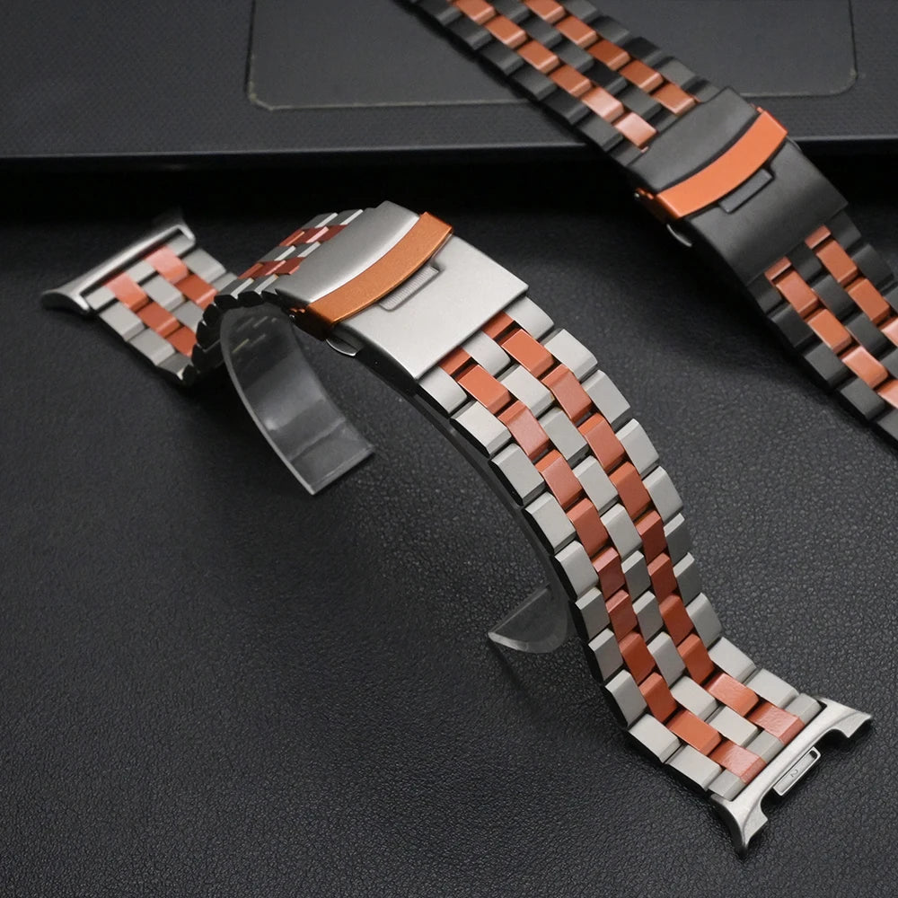 No Gaps Stainless Steel Bracelet for Samsung Galaxy Watch 8/Classic 46mm displayed on a sleek background.