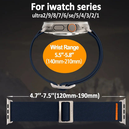 Nylon elastic strap with titanium buckle for Apple Watch series, adjustable wrist range 5.5"-5.8" and 4.7"-7.5".