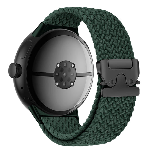 Parachute Braided Nylon Band for Google Pixel Watch 3 & 2 in green, showcasing its rugged design and durability.