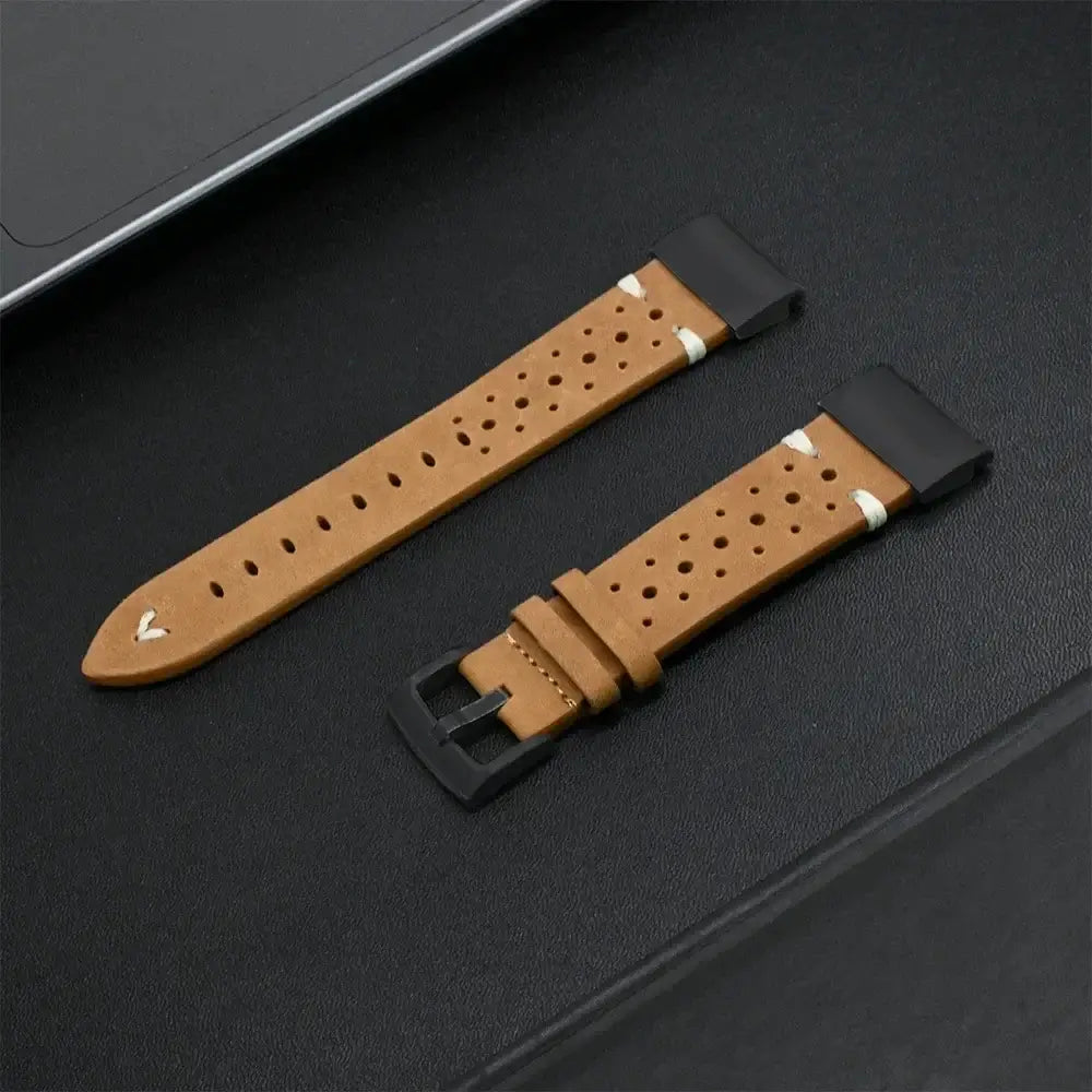Leather Band for Garmin Fenix 7X/6X/5X, Enduro & MARQ (22/26mm) in brown with stainless steel buckle.