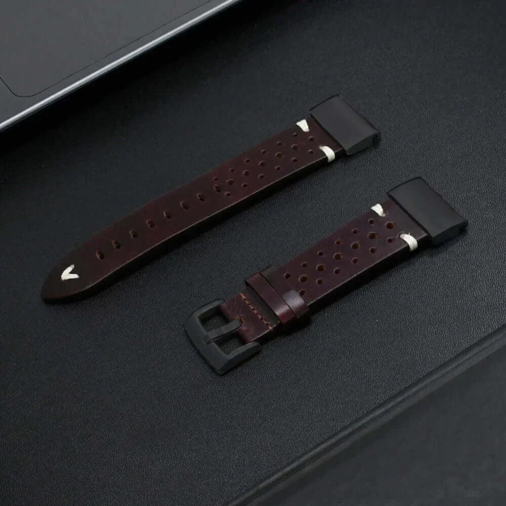 Leather Band for Garmin Fenix 7X/6X/5X, Enduro & MARQ (22/26mm) in dark brown with stainless steel buckle